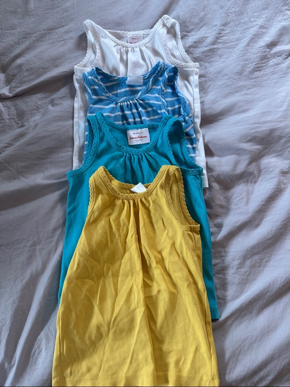 Hanna Andersson White, Striped Blue, Teal & Yellow Tank Tops - 4 Pack